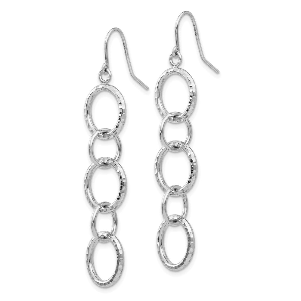 14K White Gold Diamond-cut Circle Dangle Earrings