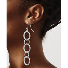 14K White Gold Diamond-cut Circle Dangle Earrings
