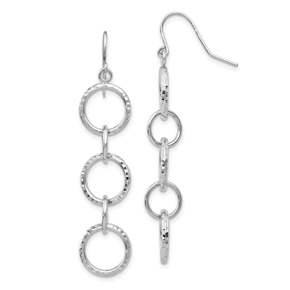 14K White Gold Diamond-cut Circle Dangle Earrings