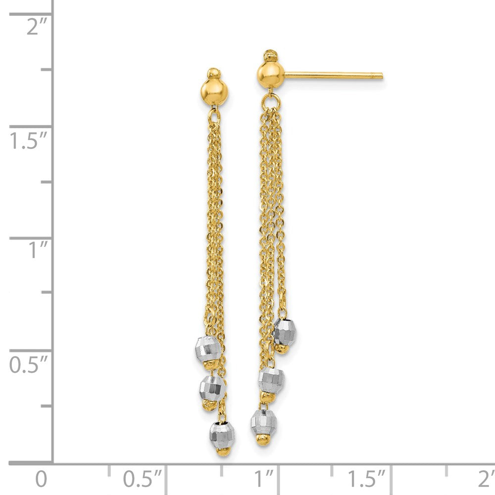 14K Two-Tone Gold Cable Chain Faceted Bead Earrings