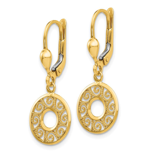 14K Yellow Gold Leverback Filigree Earrings