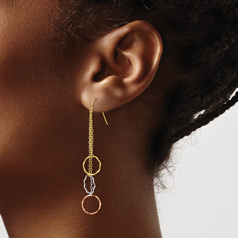 14K Tri-Color Gold Faceted Circle Earrings