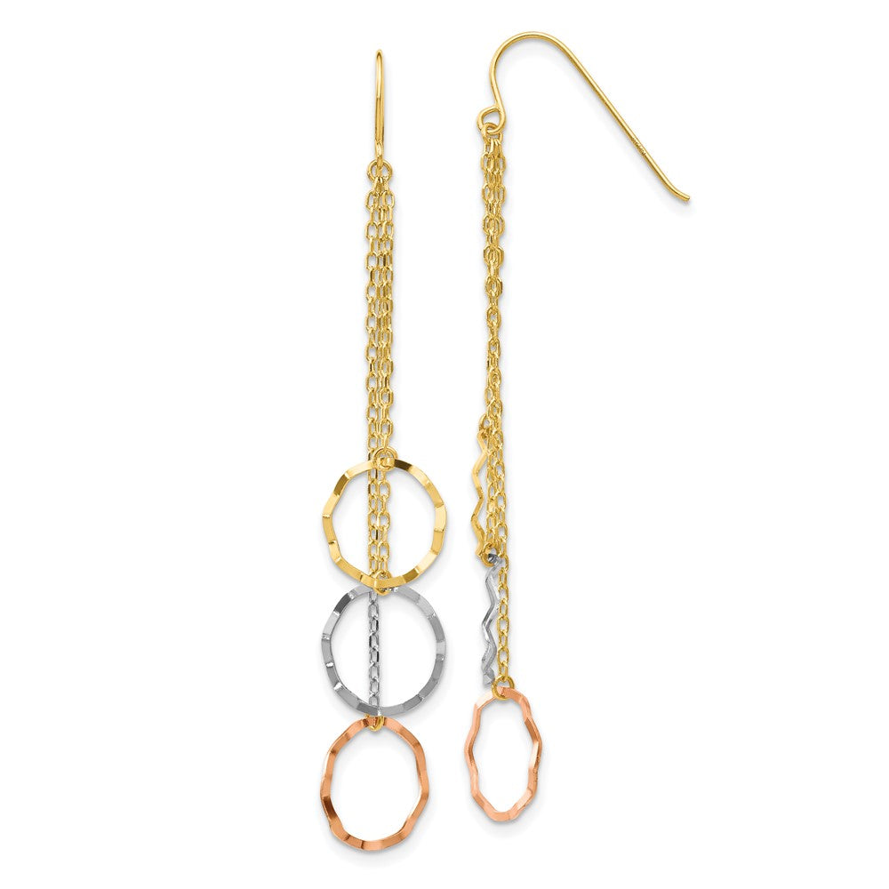 14K Tri-Color Gold Faceted Circle Earrings