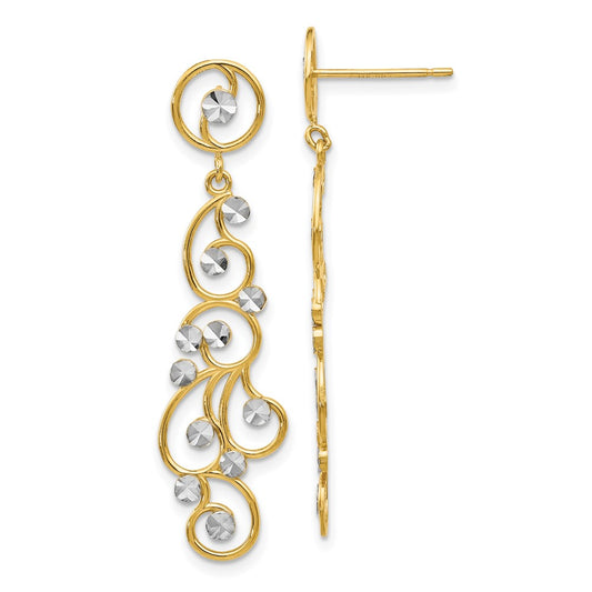 14K Two-Tone Gold Filigree Dangle Earrings