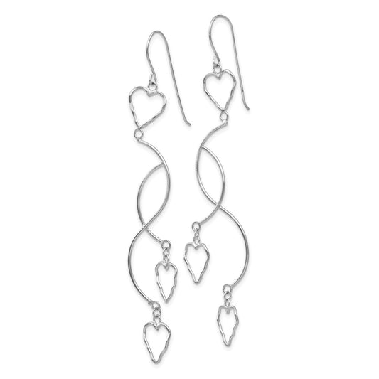 14K White Gold Diamond-cut Curved Bars & Heart Earrings
