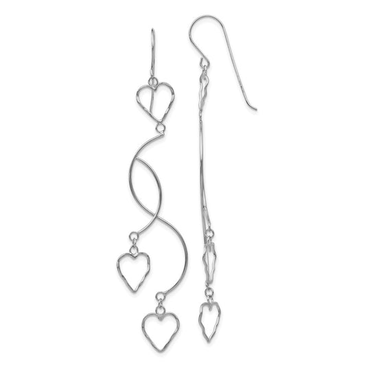 14K White Gold Diamond-cut Curved Bars & Heart Earrings