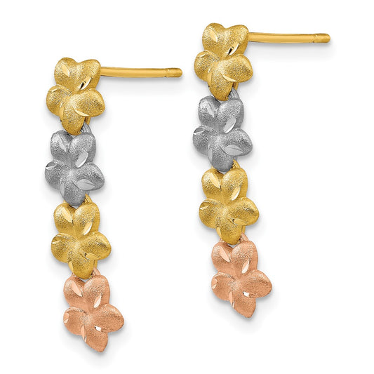 14K Tri-Color Gold Plumeria Earrings