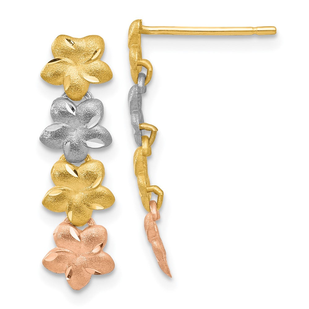 14K Tri-Color Gold Plumeria Earrings