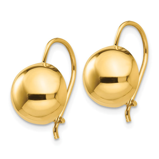 14K Yellow Gold 10.50mm Hollow Half Ball Earrings