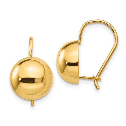 14K Yellow Gold 10.50mm Hollow Half Ball Earrings