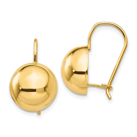 14K Yellow Gold 12.00mm Hollow Half Ball Earrings