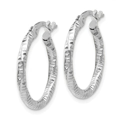 14K White Gold Polished and Textured Hoop Earrings