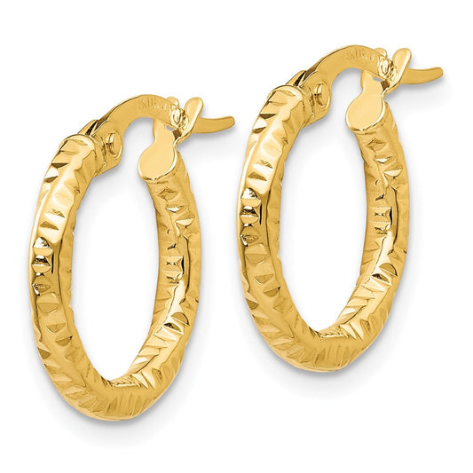 14K Yellow Gold Polished and Textured Hoop Earrings