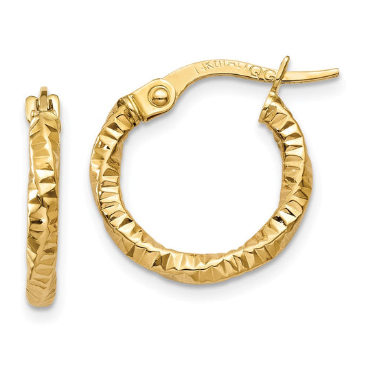 14K Yellow Gold Polished and Textured Hoop Earrings