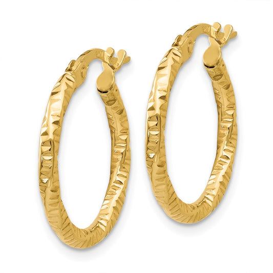 14K Yellow Gold Polished and Textured Hoop Earrings