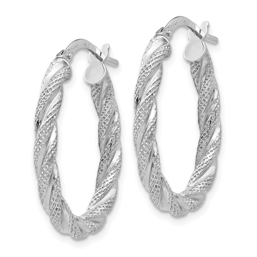 14K White Gold Twisted Textured Oval Hoop Earrings