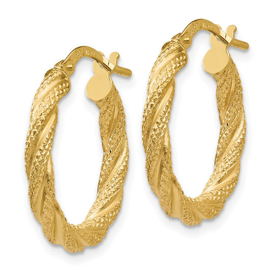 14K Yellow Gold Twisted Textured Hoop Earrings