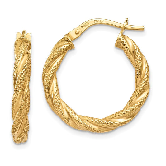 14K Yellow Gold Twisted Textured Hoop Earrings