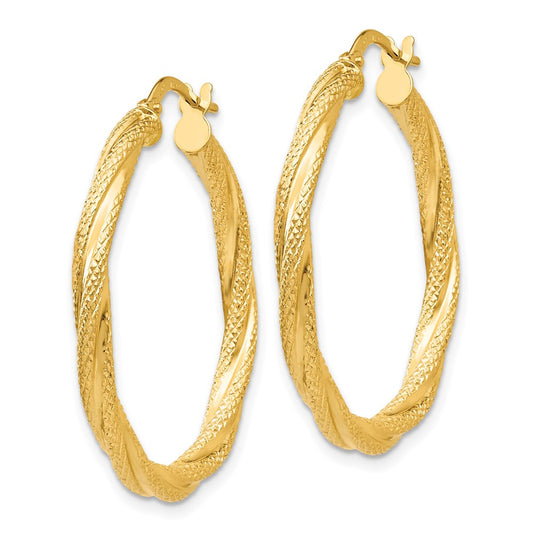 14K Yellow Gold Twisted Textured Hoop Earrings