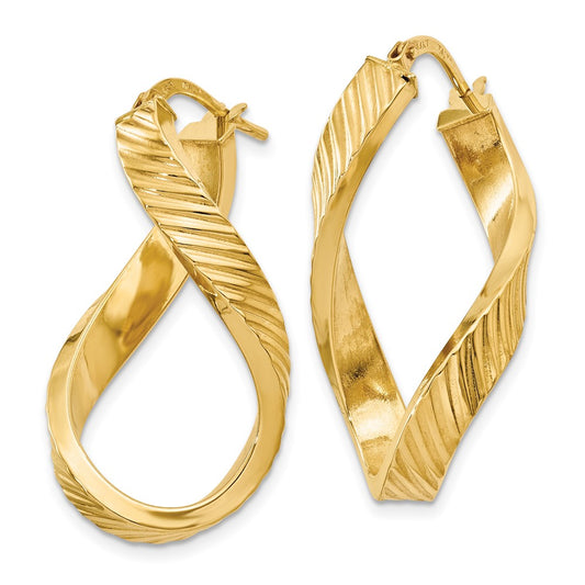 14K Yellow Gold Twisted Textured Oval Hoop Earrings