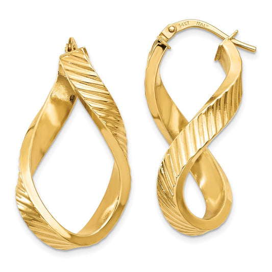 14K Yellow Gold Twisted Textured Oval Hoop Earrings