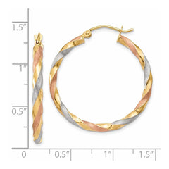 14K Tri-Color Gold Satin Twisted Hoop Earrings