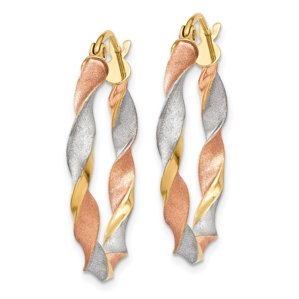 14K Tri-Color Gold Satin Twisted Hoop Earrings