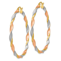 14K Tri-Color Gold Satin Twisted Hoop Earrings