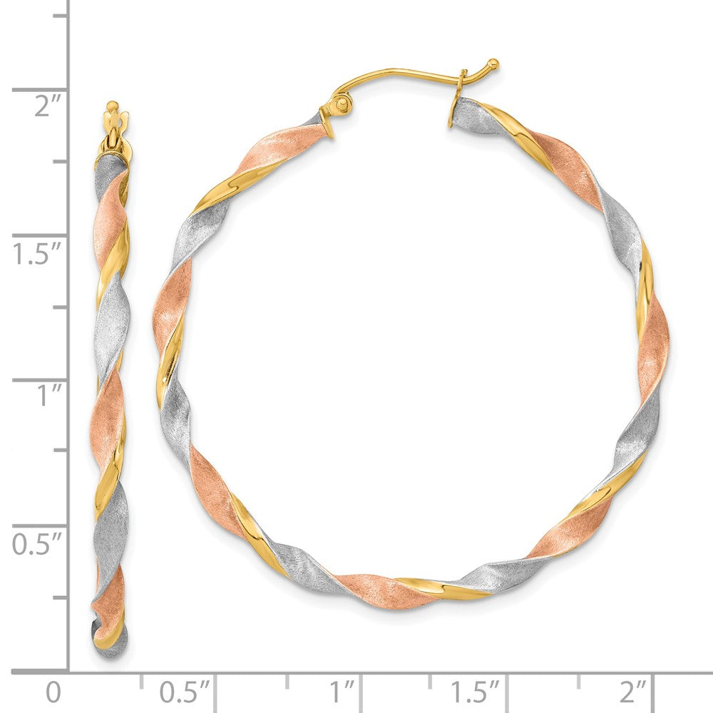 14K Tri-Color Gold Satin Twisted Hoop Earrings