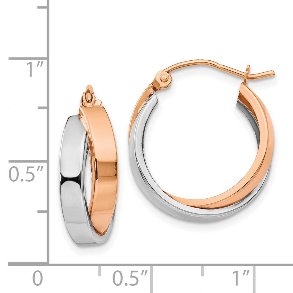 14K Rose & White Gold Polished Oval Hoop Earrings