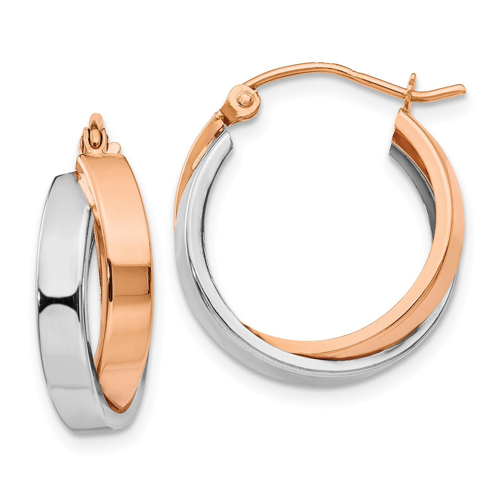 14K Rose & White Gold Polished Oval Hoop Earrings