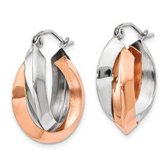 14K Rose & White Gold Polished Oval Hoop Earrings