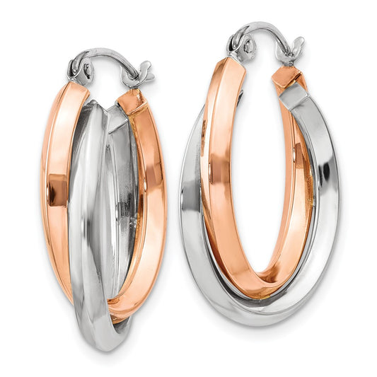 14K Rose & White Gold Polished Oval Tube Hoop Earrings