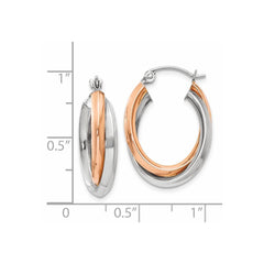 14K Rose & White Gold Polished Oval Tube Hoop Earrings