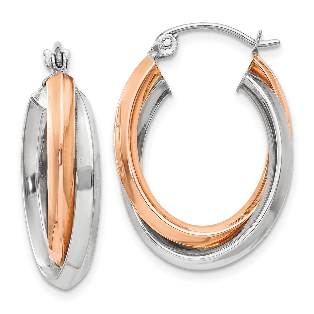 14K Rose & White Gold Polished Oval Tube Hoop Earrings