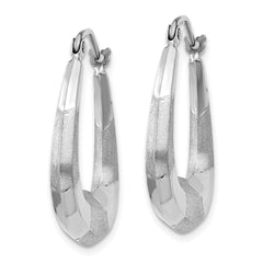 14K White Gold Polished, Satin and Diamond-cut Hoop Earrings