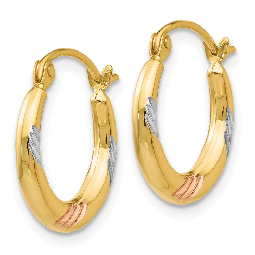 14K Tri-Color Gold Polished & Textured Hoop Earrings