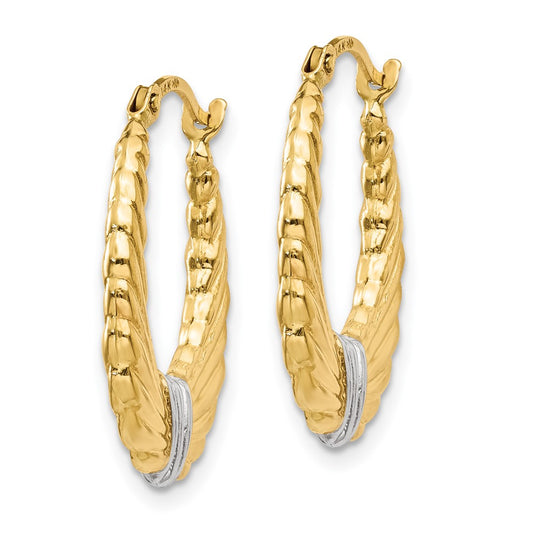 14K Two-Tone Gold Polished and Textured Hoop Earrings