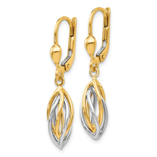 14K Two-Tone Gold Polished Dangle Leverback Earrings