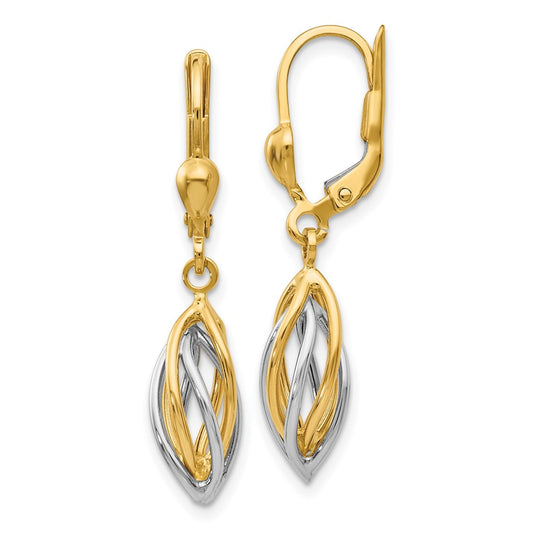 14K Two-Tone Gold Polished Dangle Leverback Earrings