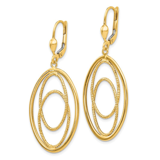 14K Yellow Gold Textured and Polished Dangle Leverback Earrings