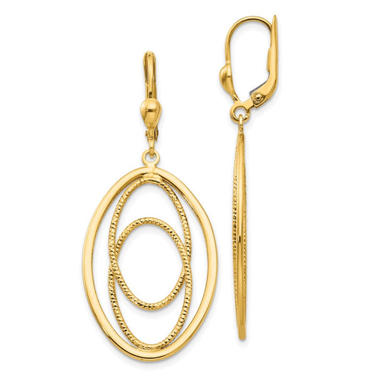 14K Yellow Gold Textured and Polished Dangle Leverback Earrings