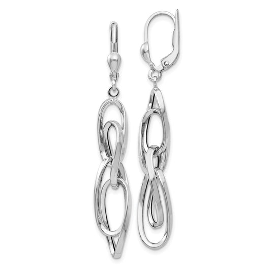 14K White Gold Polished Dangle Leverback Earrings