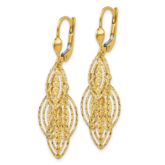 14K Yellow Gold Textured and Polished Dangle Leverback Earrings