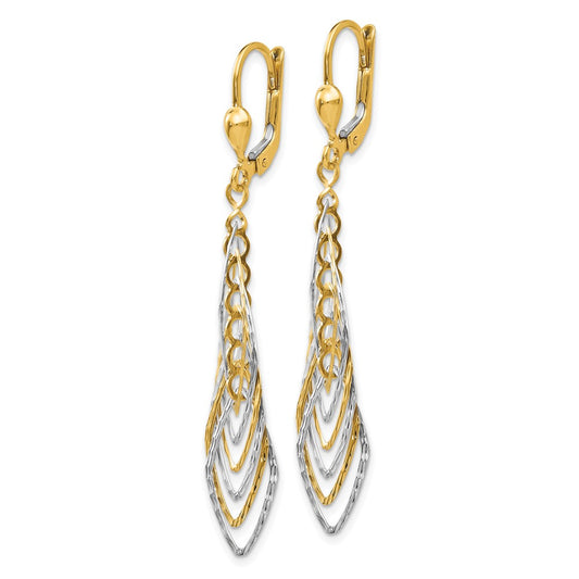 14K Two-Tone Gold Polished Diamond-cut Dangle Leverback Earrings