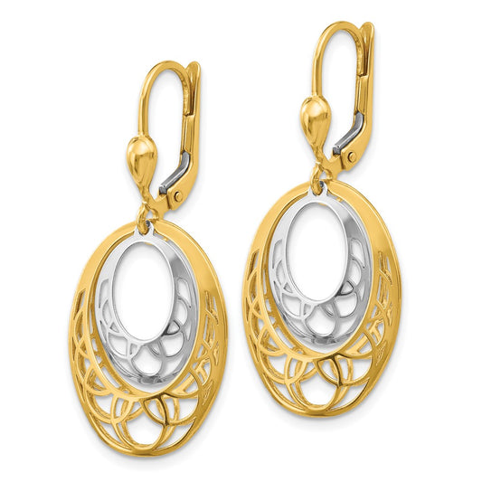 14K Two-Tone Gold Polished Leverback Earrings