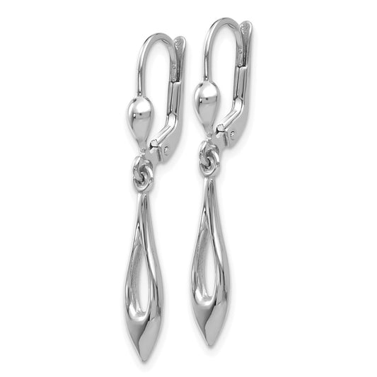 14K White Gold Polished Dangle Leverback Earrings