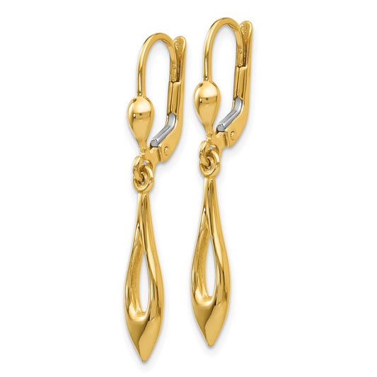 14K Yellow Gold Polished Dangle Leverback Earrings