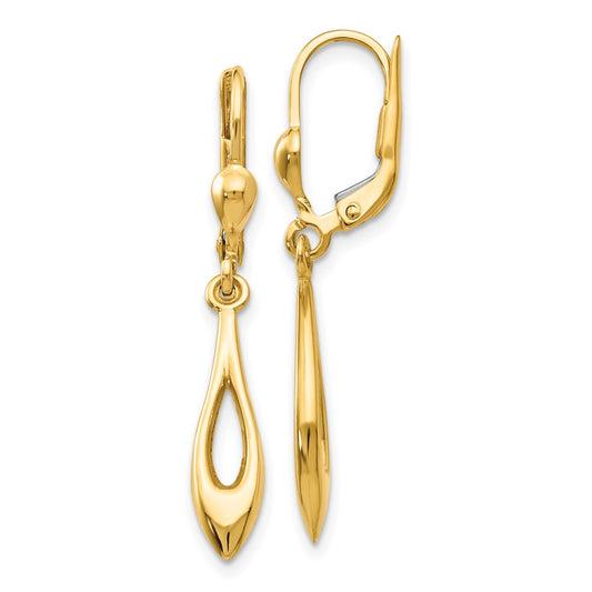 14K Yellow Gold Polished Dangle Leverback Earrings