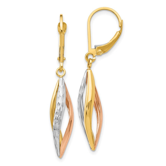 14K Tri-Color Gold Diamond-cut Leverback Earrings